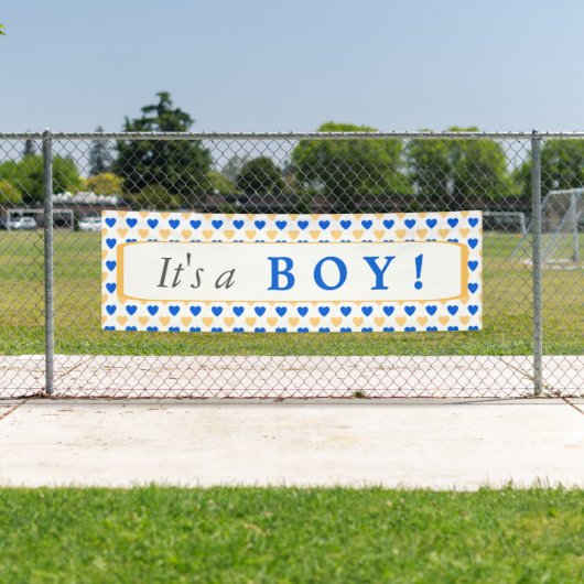 Blauwe harten patroon Het is een jongen Spandoek (Insitu)