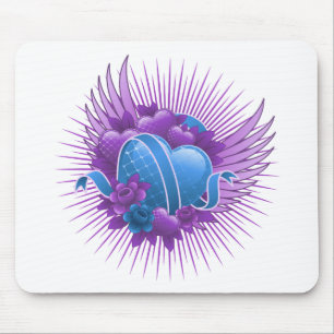 Blauwe harten Rozen en vleugels Muismat