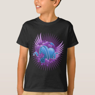 Blauwe harten Rozen en vleugels T-shirt