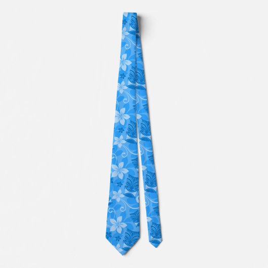 Blauwe Hawaïaanse Tiki en Hibiscus Stropdas (Voorkant)