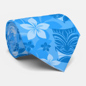 Blauwe Hawaïaanse Tiki en Hibiscus Stropdas (Opgerold)
