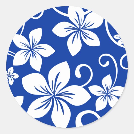 BLAUWE HAWAII (ROYAL BLUE) RONDE STICKER (Voorkant)