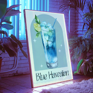 Blauwe Hawaiiaanse kunstprint cocktail met bar-d Poster
