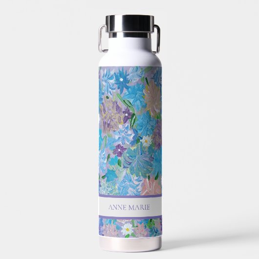 Blauwe Haza Floral Custom Waterfles (Voorkant)