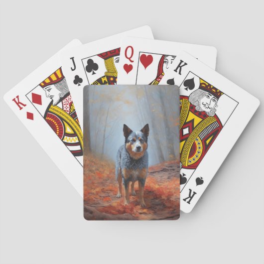 Blauwe Heeler in Herfst laat Herfst inspireren Pokerkaarten (Achterkant)