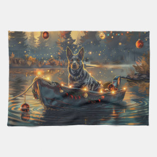 Blauwe Heeler Kerst Feestelijke Reis Theedoek