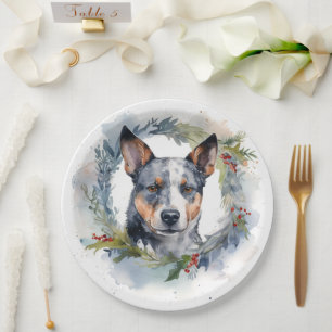 Blauwe Heeler Kerstkrans Festieve Pup Papieren Bordje
