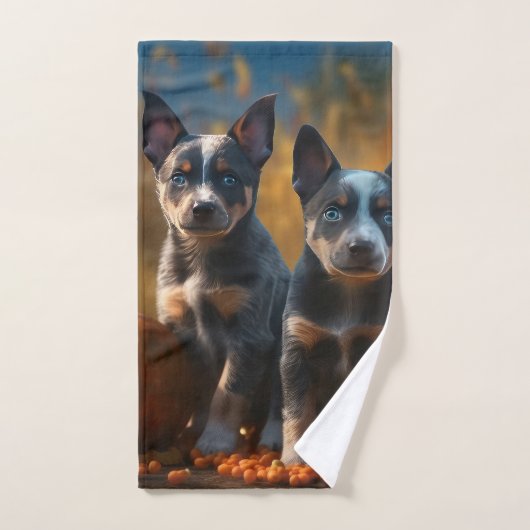 Blauwe Heeler Puppy Herfst Delight Pompoen Bad Handdoek (Handdoek)