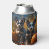 Blauwe Heeler Puppy Herfst Delight Pompoen Blikjeskoeler (Blikje Voorkant)