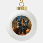 Blauwe Heeler Puppy Herfst Delight Pompoen Keramische Bal Ornament (Voorkant)