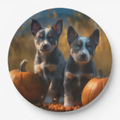 Blauwe Heeler Puppy Herfst Delight Pompoen Papieren Bordje (Voorkant)
