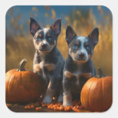 Blauwe Heeler Puppy Herfst Delight Pompoen Vierkante Sticker (Voorkant)