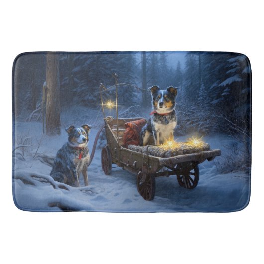 Blauwe Heeler Sneeuw Slede Kerst Decoratie Badmat (Voorkant)