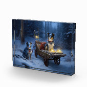 Blauwe Heeler Sneeuwslee Kerstdecoratie Fotoblokken (Rechts)