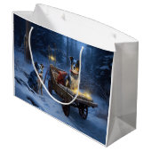 Blauwe Heeler Sneeuwslee Kerstdecoratie Groot Cadeauzakje (Achterkant Gekanteld)