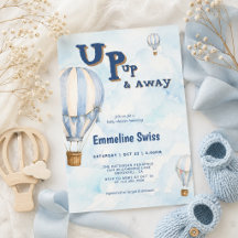 Blauwe Heete Luchtballon Op Op & Weg Baby Shower 