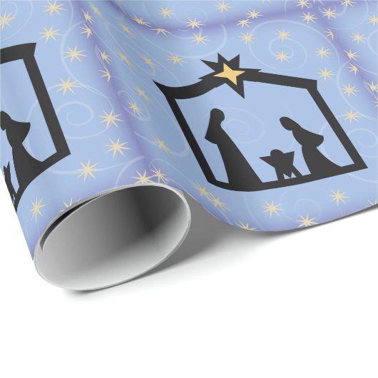 Blauwe Heilige Kerstavond Nativiteit Gift Wrap Cadeaupapier (Rol Hoek)
