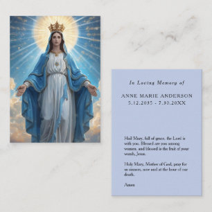 Blauwe Heilige Maagd Maria-herdenkingskaart Contactkaartje