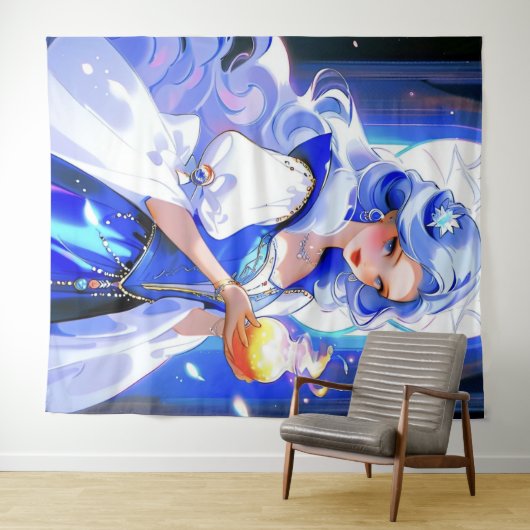 Blauwe Heks Holding Potion Halloween Wall Art Wandkleed (In Situ (horizontaal))