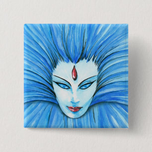 Blauwe heks vierkante button 5,1 cm