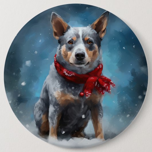Blauwe heler hond in sneeuw Kerstmis Ronde Button 6,0 Cm (Voorkant)