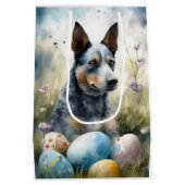 Blauwe heler hond met paaseieren vakantie medium cadeauzakje (Achterkant)