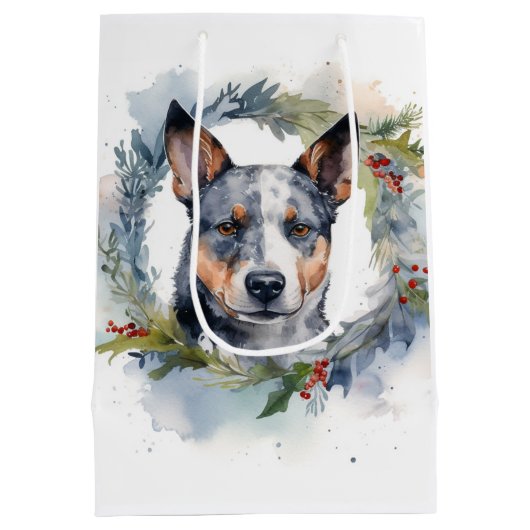 Blauwe heler Kerstkrans feestelijke pup Medium Cadeauzakje (Achterkant)