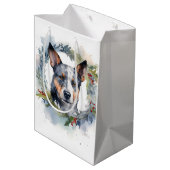 Blauwe heler Kerstkrans feestelijke pup Medium Cadeauzakje (Achterkant Gekanteld)