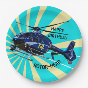 Blauwe helikopter papieren bordje