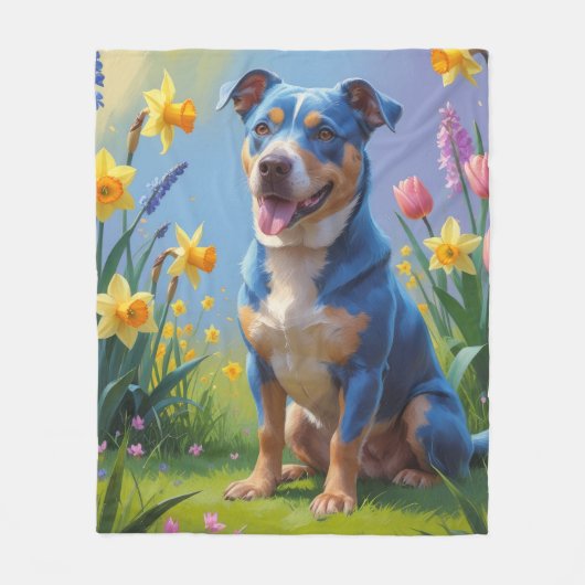 Blauwe Heller Hond Spring Bloemen Schilderen Fleece Deken (Voorkant)