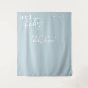 Blauwe Hello Baby Moderne Baby Shower Banner Wandkleed