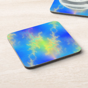 Blauwe hemel en gouden gele blikstrips bier onderzetter