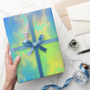 Blauwe hemel en gouden gele blikstrips cadeaupapier