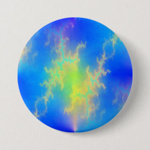 Blauwe hemel en gouden gele blikstrips ronde button 7,6 cm