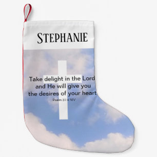 Blauwe Hemel en Wit Kruis Christelijk Bijbelvers Kleine Kerstsok