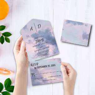 Blauwe hemel romantisch All-in-One Wedding Invite All In One Uitnodiging