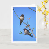 Blauwe hemel, Swallow Birds Portret Kaart (Gele Bloem)