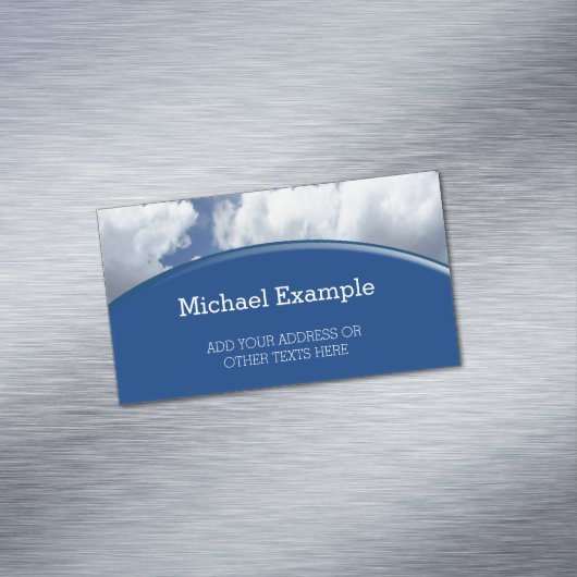 Blauwe hemel, wolken, jouw tekst en ideeën magnetisch visitekaartje (Voorbeeld)