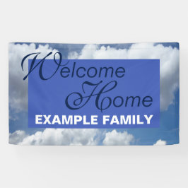 Blauwe hemel, wolken, jouw tekst en ideeën spandoek