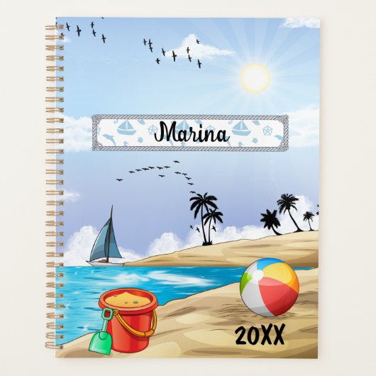 Blauwe hemel zonnig tropisch strand aangepast planner (Voorkant)