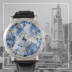Blauwe herenhorloge met Arabische cijfers Horloge