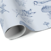 Blauwe Herfst Bladeren Bessen Vogels Botanisch Cadeaupapier (Rol Hoek)