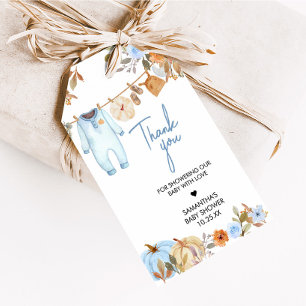 Blauwe Herfst Bloemen Pompoen Baby shower Favoriet Cadeaulabel