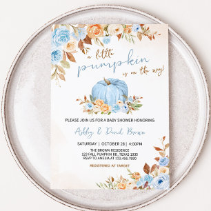 Blauwe Herfst Floral Pumpkin Baby shower Kaart
