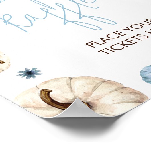 Blauwe Herfst Pompoen Baby shower Luier Raffle Poster (Hoek)