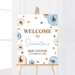 Blauwe Herfst pompoen Baby shower Welkom Poster