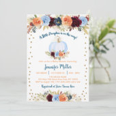 Blauwe Herfst Pumpkin Floral Baby shower Kaart (Staand voorkant)