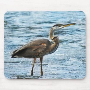 Blauwe Heron in blauw water Muismat
