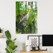 Blauwe Heron in de krant Reeds Poster (Thuiskantoor)