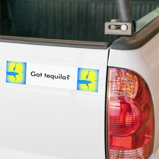 blauwe heronzon " heeft tequila ? " bumpersticker (Op Truck)